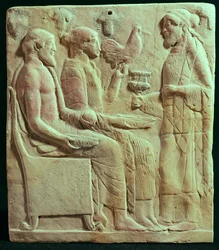 Plakette, die ein Opfer darstellt, ca. 450 v. Chr.